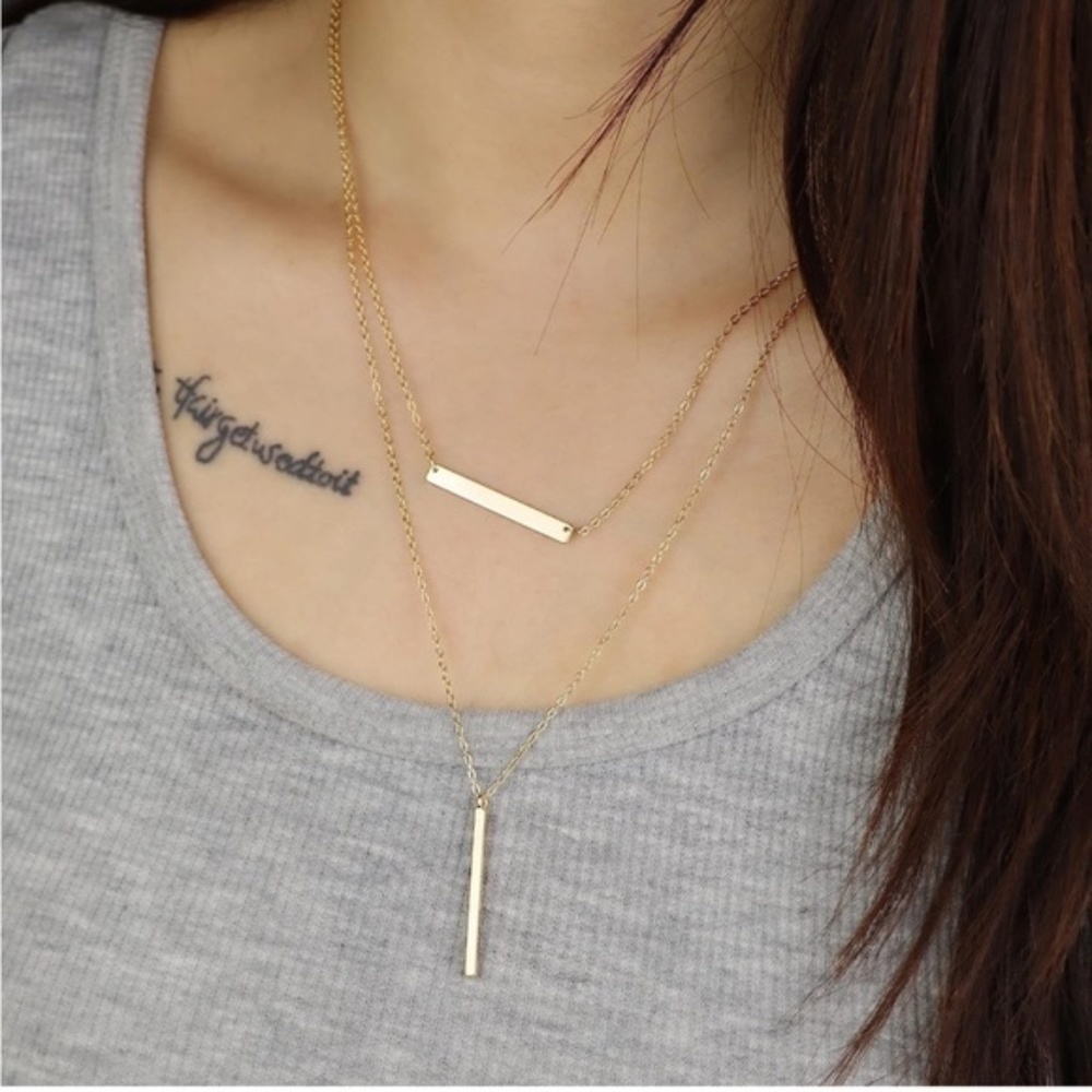 Gold 14k Gold Plated 2pc Bar Necklace Set
